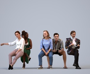Basics_0366 - Sitting A set containing 5 models of male and female adults sitting in casual attire