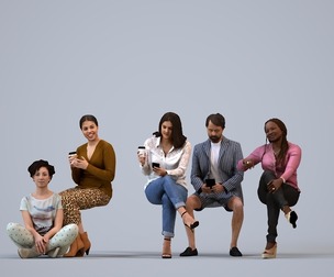 Basics_0369 - Sitting A set containing 5 models of male and female adults sitting in casual attire