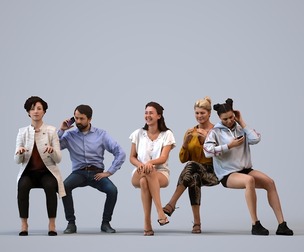 Basics_0373 - Sitting A set containing 5 models of male and female adults sitting in casual attire