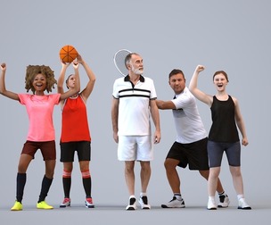 Basics_0375 - Sport A set containing 5 models of male and female adults standing in sport attire