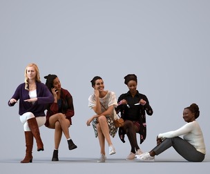Basics_0380 - Sitting A set containing 5 models of female adults sitting in casual attire