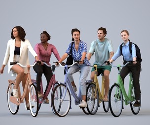Basics_0382 - Cycling A set containing 5 models of female adults in public settings with bicycles