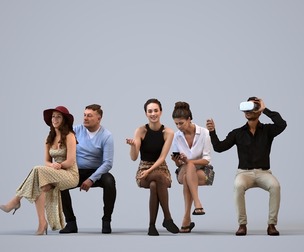 Basics_0384 - Sitting A set containing 5 models of male and female adults sitting in casual attire