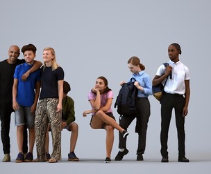 Basics_0389 - Kids A set containing 5 models of male and female teens in casual attire