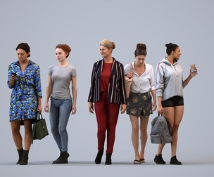 Basics_0390 - Walking A set containing 5 models of female adults walking in casual attire in public