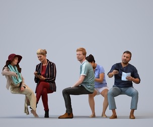 Basics_0392 - Sitting A set containing 5 models of male and female adults sitting in casual attire