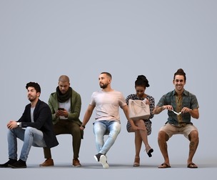 Basics_0393 - Sitting A set containing 5 models of male and female adults sitting in casual attire