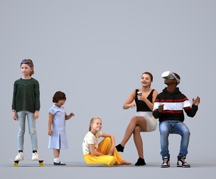 Basics_0397 - Kids A set containing 5 models of male and female teens and child sitting in casual