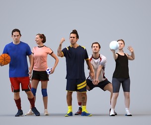 Basics_0398 - Sport A set containing 5 models of male and female adults standing in sport attire