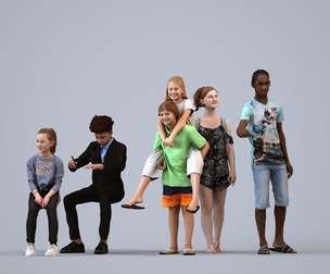 Basics_0400 - Kids A set containing 5 models of male and female teens standing in casual attire in