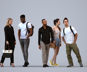 Basics_0406 - Walking A set containing 5 models of male and female adults walking in casual attire