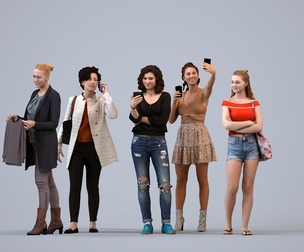 Basics_0414 - Standing A set containing 5 models of female adults standing in casual attire in