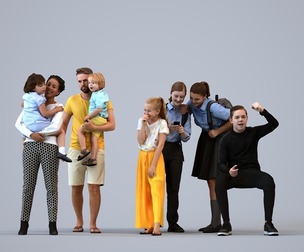 Basics_0415 - Kids A set containing 5 models of male and female adults, teens and kids standing in