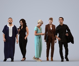 Basics_0418 - Walking A set containing 5 models of male and female adults walking in casual attire