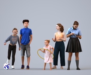 Basics_0419 - Kids A set containing 5 models of male and female teens and kids standing in casual