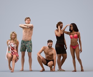 Basics_0420 - Pool A set containing 5 models of male and female adults standing at the pool or