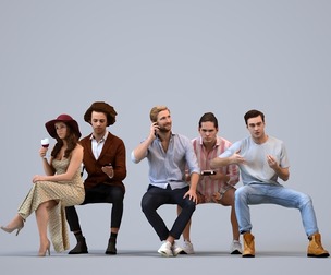 Basics_0424 - Sitting A set containing 5 models of male and female adults sitting in casual attire