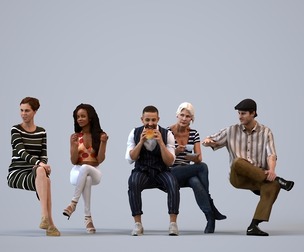 Basics_0429 - Sitting A set containing 5 models of male and female adults sitting in casual attire