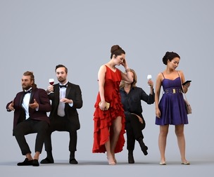 Basics_0431 - FormalAffairs A set containing 5 models of male and female adults sitting in formal