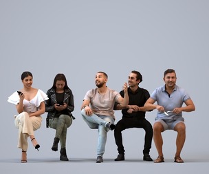 Basics_0432 - Sitting A set containing 5 models of male and female adults sitting in casual attire