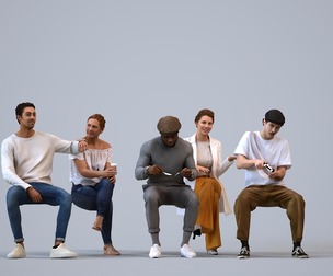 Basics_0433 - Sitting A set containing 5 models of male and female adults sitting in casual attire
