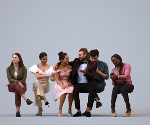 Basics_0435 - Sitting A set containing 5 models of male and female adults sitting in casual attire