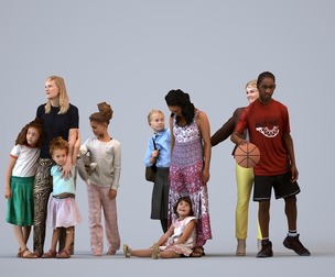 Basics_0436 - Kids A set containing 5 models of male and female children standing in home settings