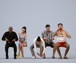 Basics_0439 - Sitting A set containing 5 models of male and female adults sitting in casual attire