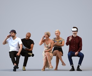 Basics_0441 - Sitting A set containing 5 models of male and female adults sitting in casual attire