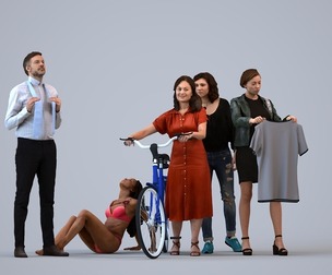 Basics_0442 - Mix A set containing 5 models of male and female adults standing in casual attire