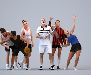 Basics_0446 - Sport A set containing 5 models of male and female adults standing in sport attire