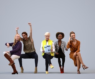 Basics_0447 - Sitting A set containing 5 models of female adults sitting in casual attire in home
