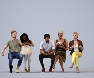 Basics_0453 - Sitting A set containing 5 models of male and female adults sitting in casual attire