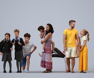 Basics_0454 - Kids A set containing 5 models of male and female adults and kids standing in home or