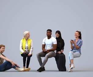 Basics_0457 - Sitting A set containing 5 models of male and female adults sitting in casual attire