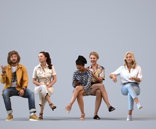 Basics_0458 - Sitting A set containing 5 models of male and female adults sitting in casual attire
