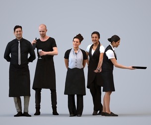 Basics_0462 - Hospitality A set containing 5 models of male and female adults standing working in