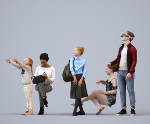 Basics_0468 - Kids A set containing 5 models of male and female adults, teens and child standing in