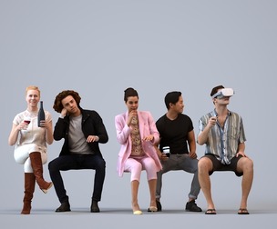 Basics_0469 - Sitting A set containing 5 models of male and female adults sitting in casual attire