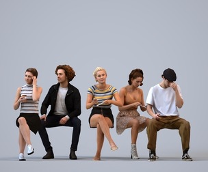 Basics_0471 - Sitting A set containing 5 models of male and female adults sitting in casual attire