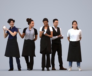Basics_0476 - Hospitality A set containing 5 models of male and female adults standing working in