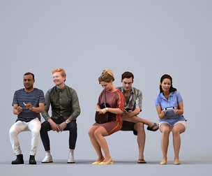 Basics_0477 - Sitting A set containing 5 models of male and female adults sitting in casual attire