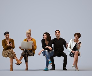 Basics_0478 - Sitting A set containing 5 models of male and female adults sitting in casual attire