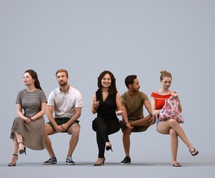 Basics_0492 - Sitting A set containing 5 models of male and female adults sitting in casual attire