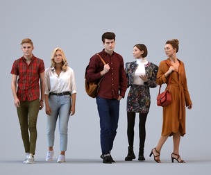 Basics_0496 - Walking A set containing 5 models of male and female adults walking in casual attire