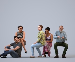 Basics_0497 - Sitting A set containing 5 models of male and female adults sitting in casual attire