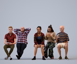 Basics_0498 - Sitting A set containing 5 models of male and female adults sitting in casual attire