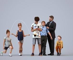 Basics_0499 - Kids A set containing 5 models of male and female teens and kids standing in casual