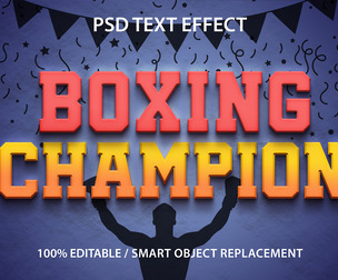 3D Boxing Champion PSD Fully Editable Text Effect. Layer Style PSD Mockup Template