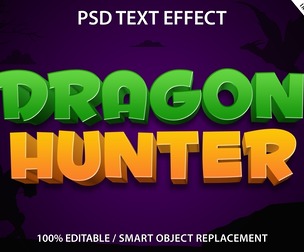 3D Dragon Hunter PSD Fully Editable Text Effect. Layer Style PSD Mockup Template